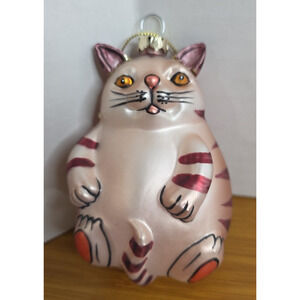 Smithsonian‎ Institution Blown Glass Hand Painted Fat Cat Christmas Ornament